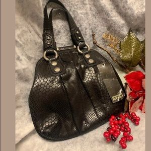 NWT Adriana Papell Black Faux Snake Print Purse